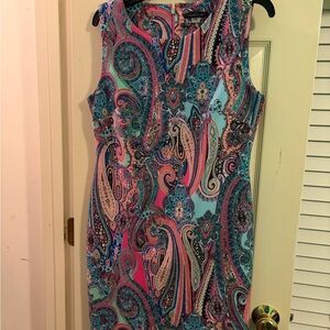 Tommy Hilfiger Sleeveless Paisley Midi Dress in Teal & Pink